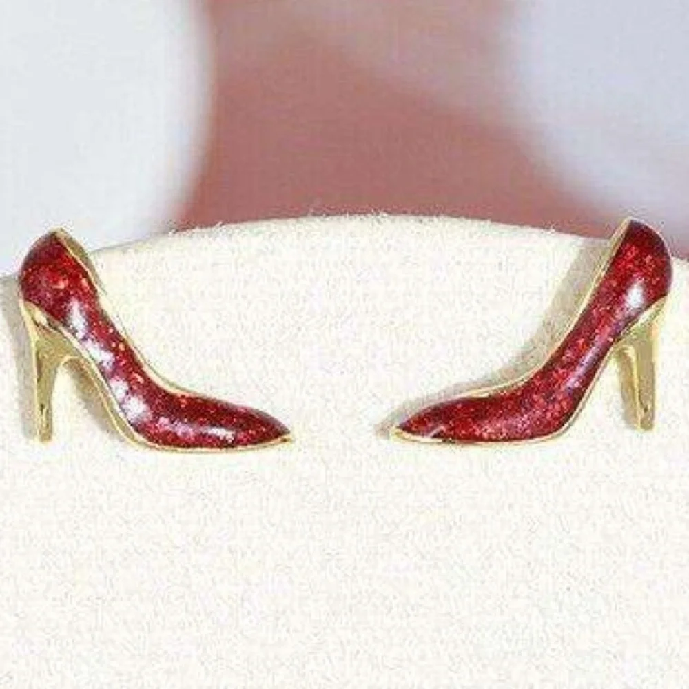 Kate Spade Authentic Red Glitter 12K Gold Plated High Heel Shoe Stud Earrings